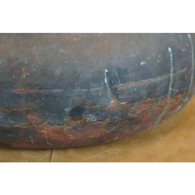 Antique Hammered Copper Cauldron Cook Pot Kettle With Iron Handles For Sale - Image 6 of 12
