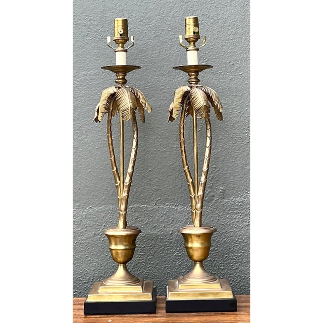 Vintage Palm Tree Brass Table Lamps - Pair For Sale - Image 10 of 10