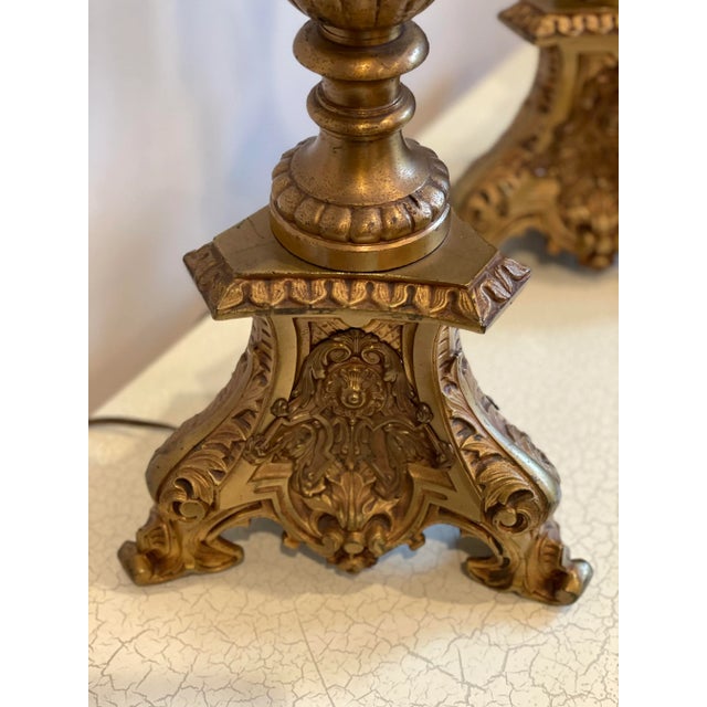 Metal Vintage Mid 20th Century Baroque Mixed Metal Stick Lamps - a Pair For Sale - Image 7 of 8