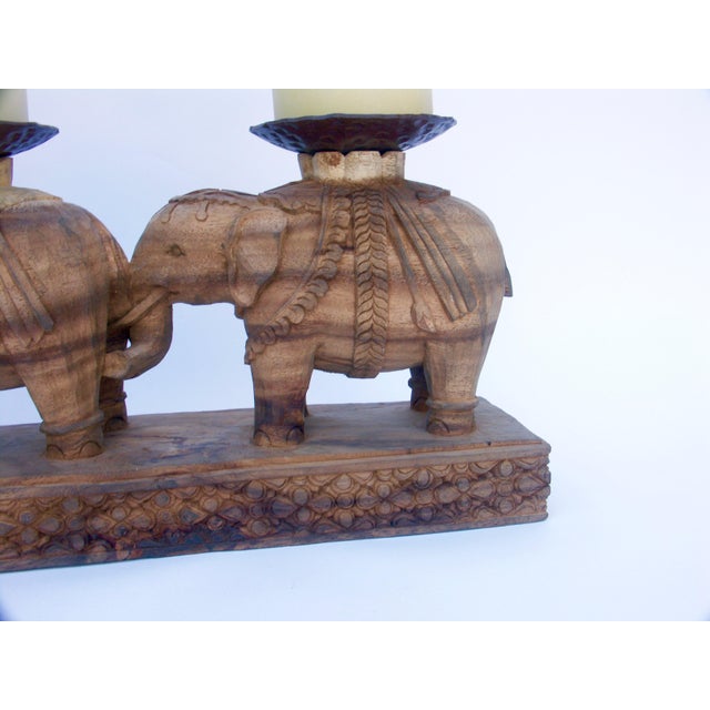 HandCarved Wood Elephants Candle Holder Chairish