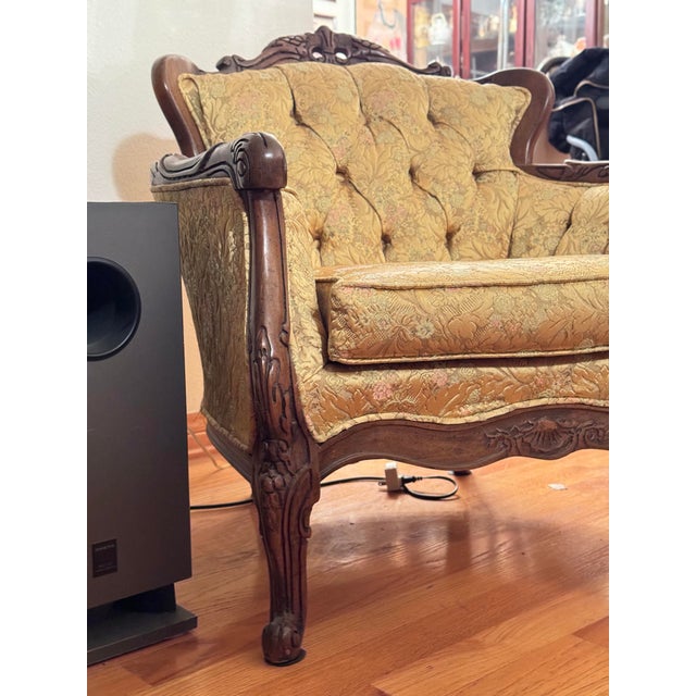 Vintage French Provincial/Louis XV Style Carved Wood Sofa and Armchairs – Set of 3 For Sale - Image 11 of 12
