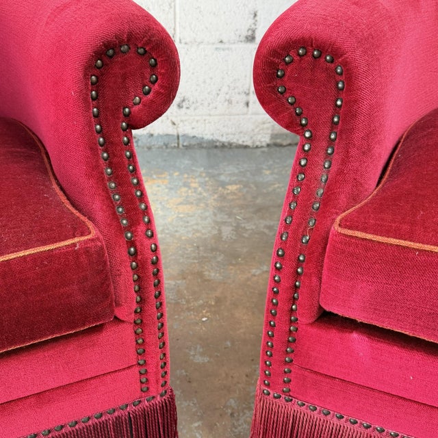 Mid 20th Century Pair of Vintage Danish Modern Art Deco Style Burgundy Mohair Velvet Club Chairs, 1940's For Sale - Image 5 of 7
