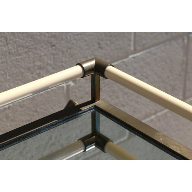 Metal 1970s Faux Ivory Lacquer & Brass Bar Tray Table With Mirrored Tray For Sale - Image 7 of 18