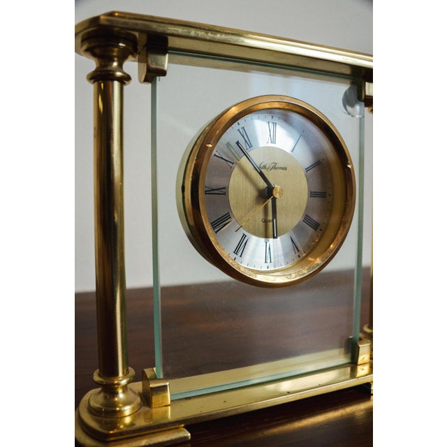 Vintage Brass & Glass Seth Thomas Floating Illusion Roman Numeral Mantle Clock Heavy brass base, gives the illusion of a...