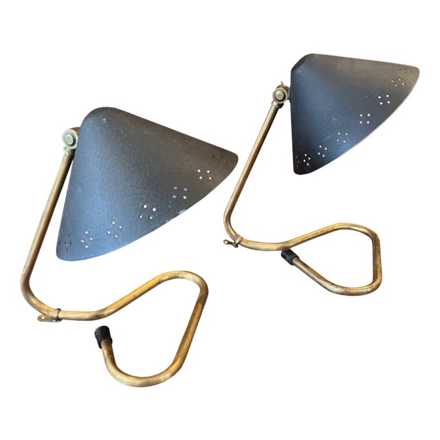 Midcentury Modern Table Lamps with Black Pierced Shades by Erik Wärnå, 1950s, Set of 2 For Sale