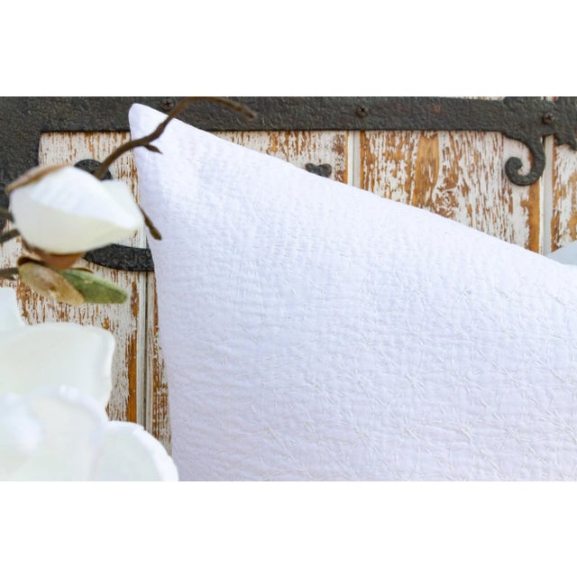 White Filanan Kantha Euro Pillow For Sale - Image 4 of 9