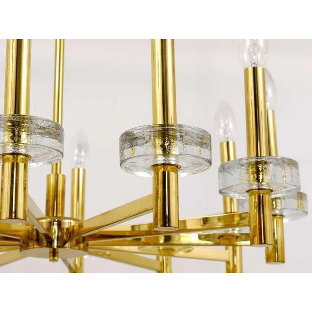 Metal Italian Mid-Century Brass Textured Glass Discs Chandelier attributed to Sciolari, 1970 For Sale - Image 7 of 11