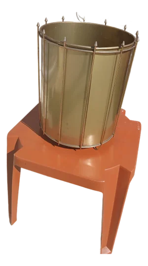 1960s Mid-Century Atomic Gold Aluminum Waste Can Basket
