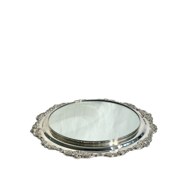Baroque Vintage Wallace Baroque Silver Plate Mirrored Plateau Tray For Sale - Image 3 of 16