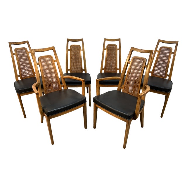 Set of Six Mid 20th Century Walnut and Cane Dining Chairs by Drexel Furniture For Sale
