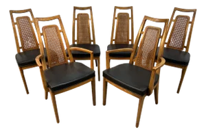 Set of Six Mid 20th Century Walnut and Cane Dining Chairs by Drexel Furniture