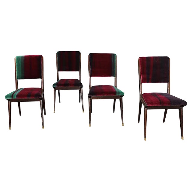 Mid-Century Velvet Dining Chairs, 1950s, Set of 4 For Sale