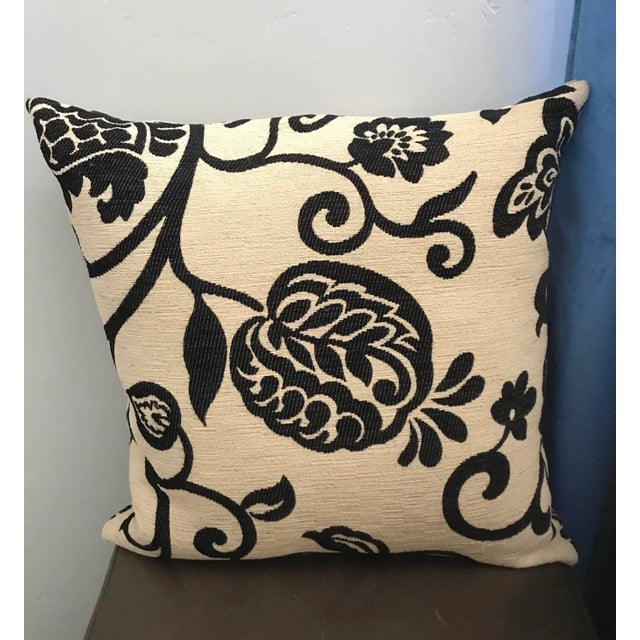 Black and Cream Pomegranate Design Pillow With Down Insert For Sale - Image 4 of 4