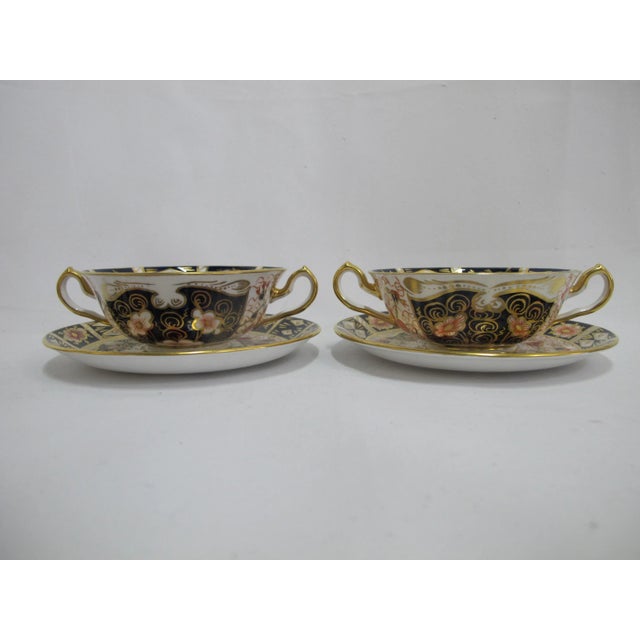 Blue Early 20th Century Royal Crown Derby 2451 Traditional Imari Bone China Soup Cup Bowl & Saucer Set - 4pcs For Sale - Image 8 of 13