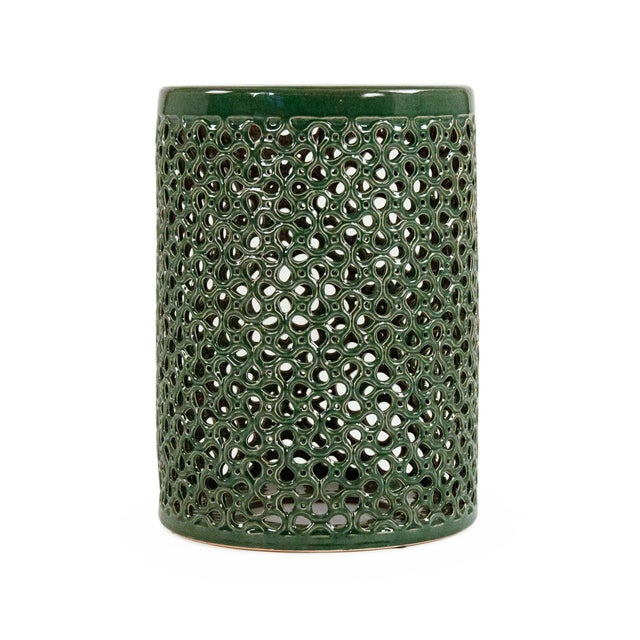 Lanie Dark Teal Glaze Lattice Garden Stool For Sale - Image 10 of 10