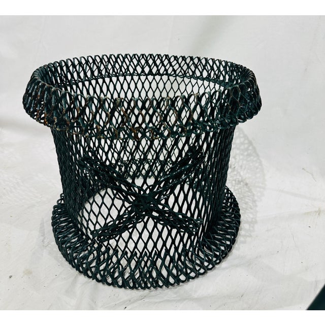 Mid Century French Style Green Metal Mesh Planter & Tripod Plant Stand, in the Manner of Mathieu Matégot, C. 1950s For Sale In Raleigh - Image 6 of 12