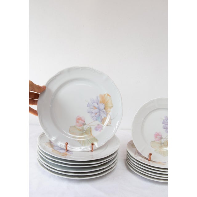 French Porcelain Dinner and Dessert Plate Service for 6 from Chauvigny, 1960s, Set of 13 For Sale - Image 3 of 8