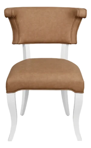 Matthew Izzo Home Eloise Camel Faux Leather and Matte White Lacquer Rounded Back Dining Chair