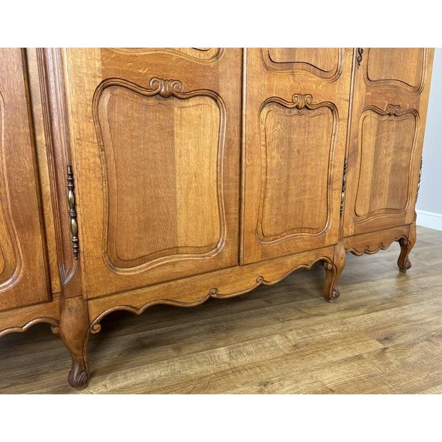 Vintage French Louis XVI Style Carved Oak 4-Door Wardrobe For Sale - Image 12 of 18