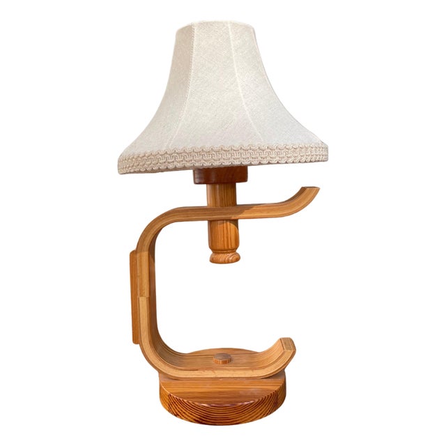 Swedish Bentwood Pine Table Lamp with Fabric Shade, 1970s For Sale