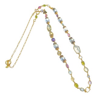 Bochic “Capri” South Sea Pearl, Sapphire, Ruby Necklace Set In 18K Gold & Silver For Sale