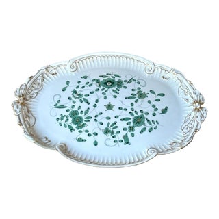 Vintage Meissen Serving Tray With Green Decoration and Gold Trim For Sale