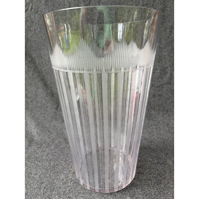 Art Deco Large Vintage Clear Ethed Crystal Vase For Sale - Image 3 of 18