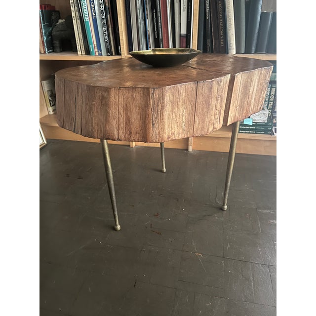 Mid Century Live Edge Coffee Table Maple Brass Legs For Sale - Image 9 of 10