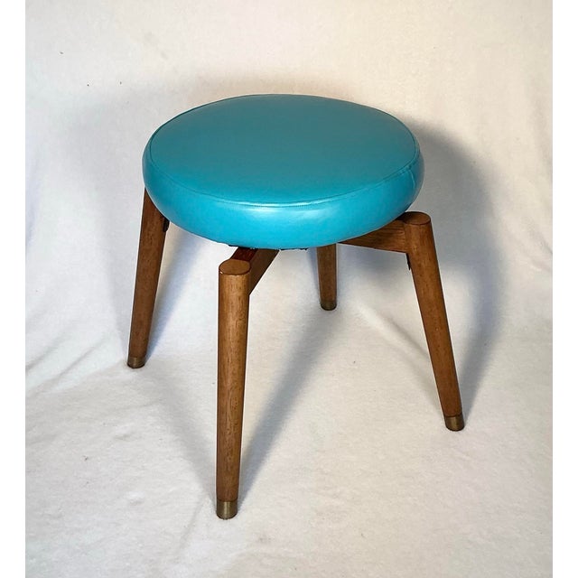 Mid-Century Modern Vintage Mid-Century Modern Swivel Vanity Stool, Newly Reupholstered - Circa 1960s For Sale - Image 3 of 12