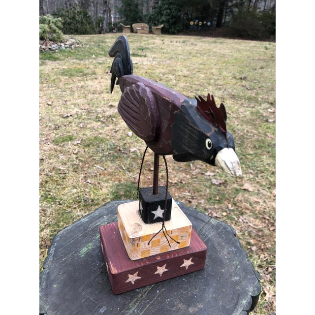 American Late 20th Century Wood Carved Rooster on Stand For Sale - Image 3 of 8