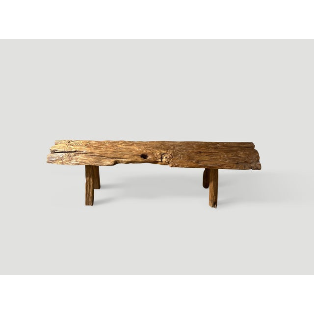 2010s Andrianna Shamaris Teak Wood Log Style Bench For Sale - Image 5 of 5