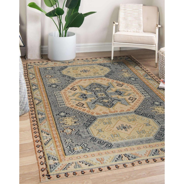 Luna Kilim Blue Hand Knotted Wool Rug, Country of Origin: India. This exceptional piece, originating from Indian rugs,...