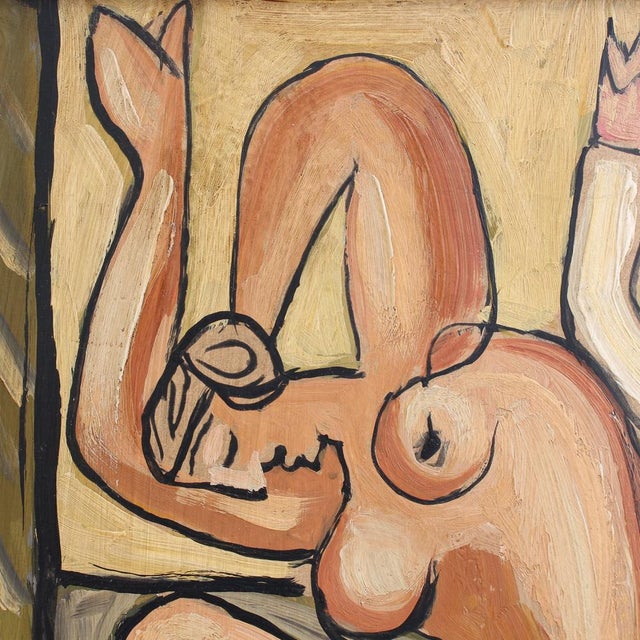 Berlin School Artist after Picasso, Kneeling Nude and Mysterious Figure, 1960s-70s, Oil on Board, Framed For Sale - Image 6 of 18