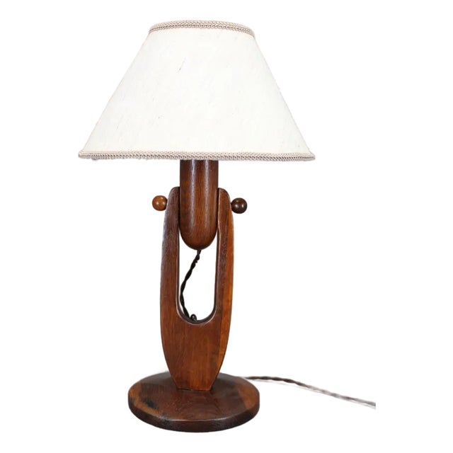 Vintage Oak Table Lamp, 1960s For Sale