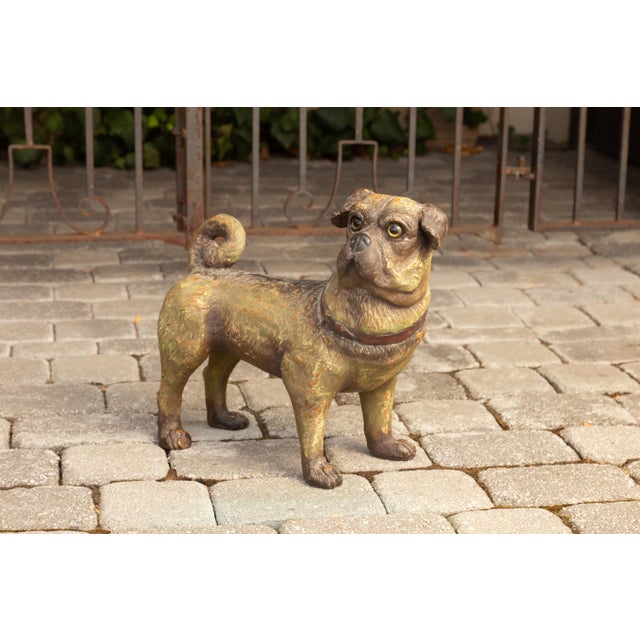Vintage English Standing Pug Composition Sculpture with Glass Eyes and Collar For Sale - Image 9 of 12