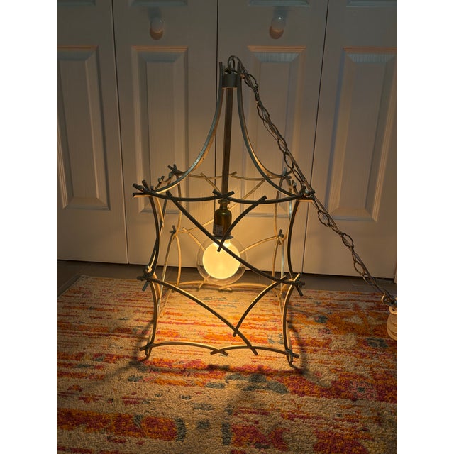 Silver Vintage Hollywood Regency Pagoda Pendant Chandelier For Sale - Image 8 of 12