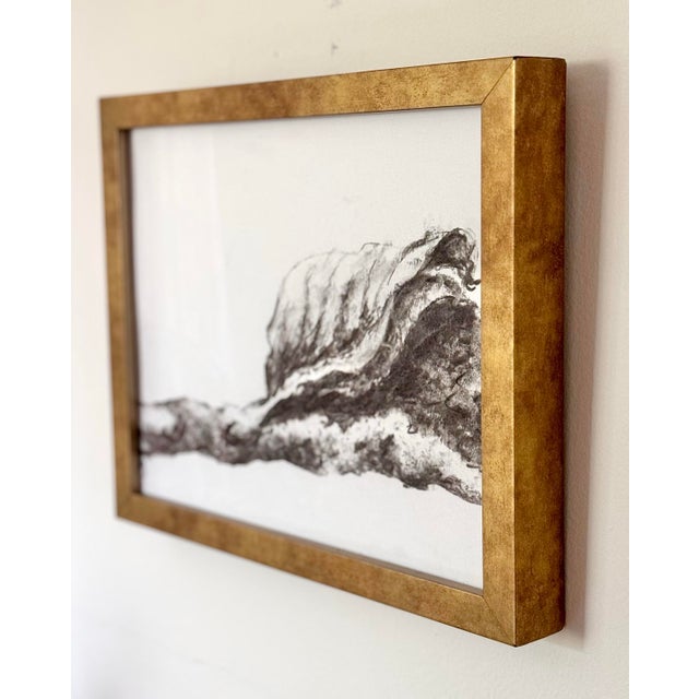 Original charcoal drawing on archival rag paper by Krista Everage, framed with simple gilt wood box frame and UV...
