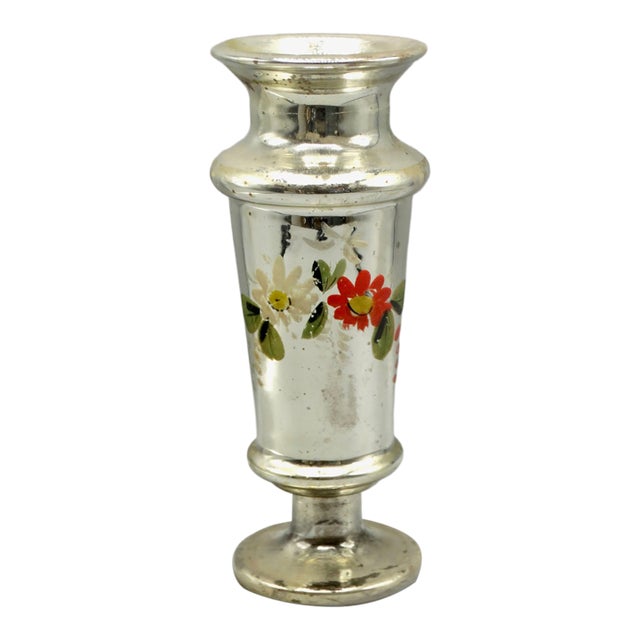 19th-Century Mercury Glass Vase Hand Painted For Sale