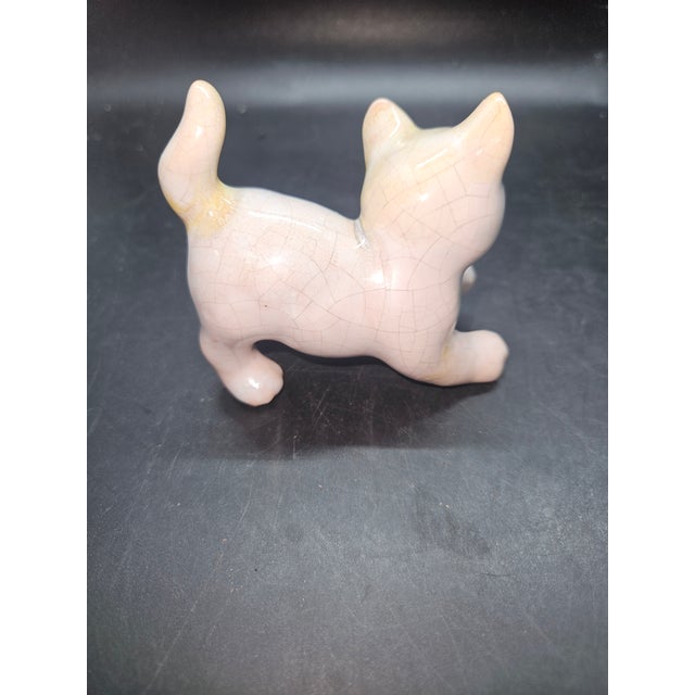 Italian Vintage MCM Italian Art Pottery Cat Figurine White W/Green Eyes 2.5” Tall For Sale - Image 3 of 4