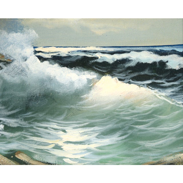 Impressionistic Seascape With Waves on Rocks For Sale - Image 4 of 7