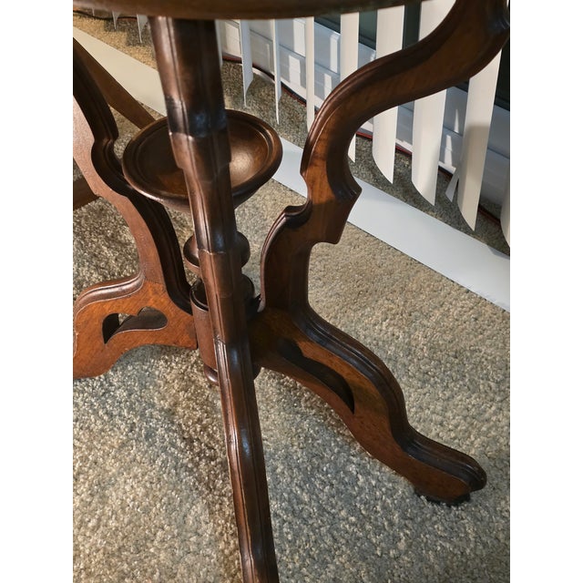 Wood Victorian Eastlake Oval Marble-Top Walnut Parlor Table, C. 1880 For Sale - Image 7 of 7