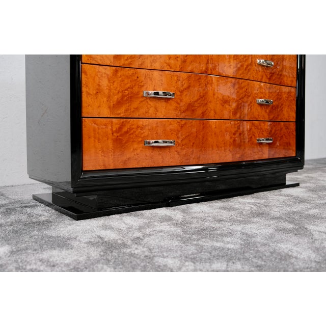 Art Deco High-Gloss Black Lacquered Chest of 5 Drawers with Birds-Eye Maple, 1930s For Sale - Image 10 of 13