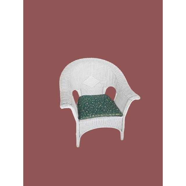 White Vintage Coastal White Wicker 7-Piece Conversation Set With Loveseat, Four Chairs & Glass Top Tables For Sale - Image 8 of 11