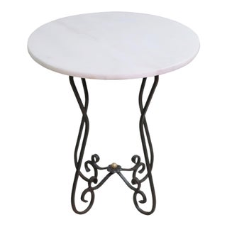 Round 21 In. Marble Wrought Iron Side Table For Sale