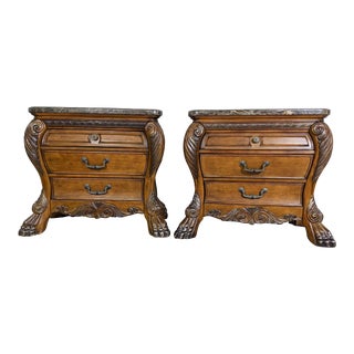 Pair of Michael Amini Aico Eden Marble Top Nightstands For Sale