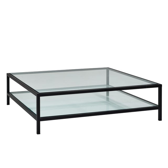 Square Coffee Table with Iron Frame and Double Glass Shelf, 1999 For Sale - Image 9 of 9