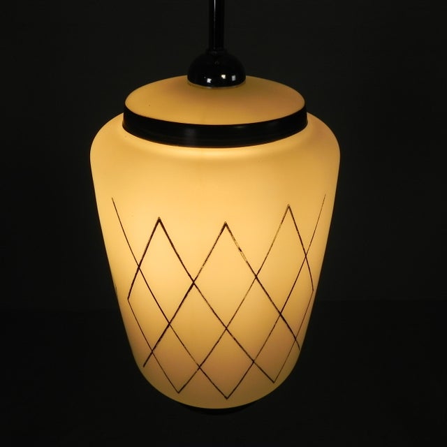 1950s Vintage Pendant Lamp with Opaline Glass Shade, 1950s For Sale - Image 5 of 17