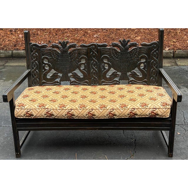 Early 20th Century Early Continental Renaissance Style Carved Oak Hall Bench Settee - Double Eagle Serpent For Sale - Image 5 of 9
