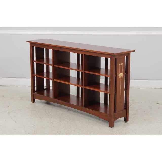 Arts & Crafts Stickley Arts & Crafts Inlaid Cherry Open Bookshelf For Sale - Image 3 of 18
