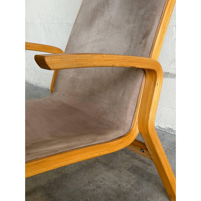 Beige High-Back Bentwood Lounge Chair and Ottoman With Beige Upholstery Mid-Century Modern 1970s For Sale - Image 8 of 12